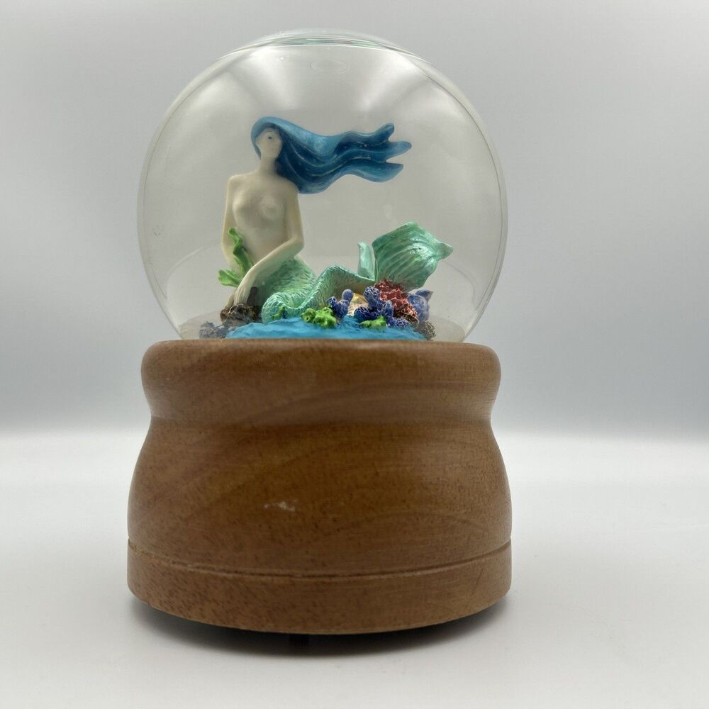 Vintage Mermaid Water Globe Music Box La Mer Captain's Circle 1995 Wood Base
